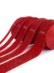 5 Yards Red Black Velvet Ribbons Multi-size Christmas Gold Glitter Webbing for DIY Gift Box Packaging Home Wedding Party Decor