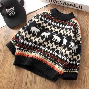 Áo Len Dệt Kim Dày Màu Đỏ Cho Bé Trai Áo Len Cổ Cao Lót Lông Cừu Thời Trang Cho Trẻ Em Mùa Đông Ấm Áp Thoải Mái