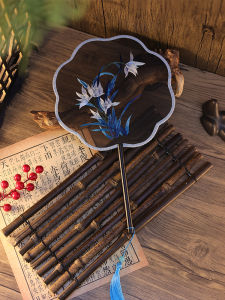 Double-Sided Embroidered round Fan Traditional Chinese Style Handmade Fan Silk Material Wood Frame Black Bottom Lotus Flower