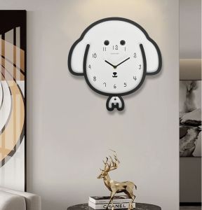 นาฬิกาแขวนผนังลายการ์ตูนสไตล์นอร์ดิกสไตล์โมเดิร์นมินิมอลนาฬิกาแขวนผนังสไตล์แฟชั่นแบบ Deogo นาฬิกาสุนัขบ้านห้องนั่งเล่นร้านอาหารตกแต่งทางเข้าติดผนังขนาด34*35ซม.