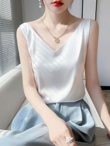 BALANYANG | Ice Silk Strapless Blouse White Acetate Simulated Silk Top Satin Summer