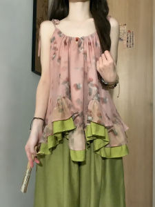 XUECAIQI | New Chinese Style Sleeveless Vest Top and Wide Leg Pants Set For Summer