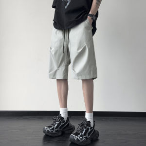 Summer American High Street Vibe Mens Workwear Short Pants Thin Rivet Pleated over Knee Sports Straight Five-Pointed Pants