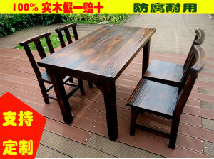 Retro Style Solid Wood Dining Table And Chairs for Restaurant And Noodle Shop Special Charcoal Grilled Table Furniture