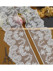High-End White Handmade DIY Embroidered Lace Curtain Fabric Decorative Flower Edge Material for Clothes And Home Sewing