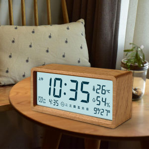 Alarm Clock Digital Clock Desktop Intelligent Digital Display Temperature Humidity Wooden Minimalist Clock Table Decoration