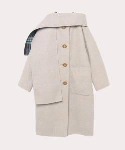 Double-Sided Woolen Coat Scarf Collar Mid-Length Plaid Outerwear Womens Autumn Winter Fashion Commute Korean Style Long Sleeve