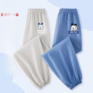 Boys Summer Thin Cotton Mosquito-Resistant Pants Elastic Waist Long Trousers Childrens Clothing Anti-Mosquito Kids Summer Pants
