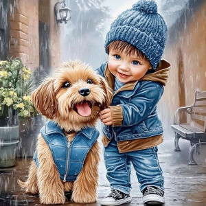 Huacan DIY Diamond Painting Rainy Boy Teddy Dog Diamond Mosaic Portrait Animal Complete Kit Decorative Paintings