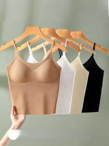 Miiow | Cat Woman Seamless Strap Vest Women Summer Thin Pad Integrated Inner Match Base Shirt Transparent Design Casual Comfortable