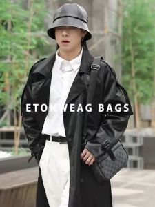New Mens plaid Crossbody Bag PU Leather Single Shoulder Bag Business Casual Messenger Bag student bag