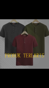 waffle kancing sanghai pendek pria/kaos henley distro pendek kekinian /kaos henley disro pedek murah