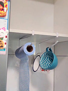 Double Kitchen Storage Rack Non-Pierced Cabinet round Paper Towel Roll Cloth Hook Japanese Style Wardrobe Organizer Metal Drying Shelf