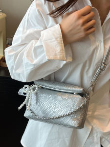 กระเป๋าสะพายข้างทรงกล่องสีเงิน กระเป๋าสะพายข้างแบบสะพายข้างสำหรับผู้หญิง กระเป๋าสะพายข้างแบบลำลอง กระเป๋าสะพายข้าง PU กระเป๋าสะพายข้าง