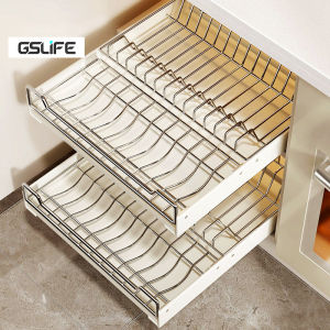 GSlife Stainless steel 304 Pull Out Basket Kitchen Cabinet Dish Rack for Cabinet Kitchen Rack Organizer