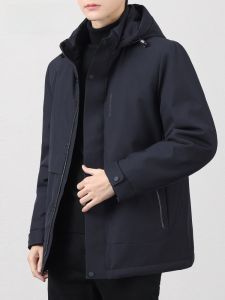 HENGYUANXIANG | เสื้อแจ็คเก็ตขนเป็ดทรงพอดีตัวสำหรับผู้ชาย ทรงลำลอง หนา ฤดูหนาว 2025 เสื้อคลุมกันหนาวแบบถอดได้จาก Hengyuanxiang