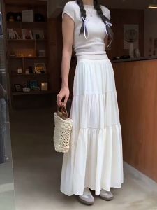 🔥Fran🔥 2024 NEW Elastic Waist Cake Skirt Patchwork Long Large Hem Skirt Women Trendy Design Sense Skirt