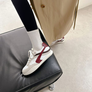 Leather German Training Shoes Womens Spring 2025 New Style Heightening Casual Sports Plaid Agan Shoes round Toe Rubber Sole