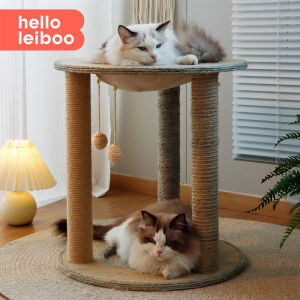 HELLOLEIBOO | Giường Mèo Có Cột Dây Gai Không Rụng Lông với Cấu Trúc Leo Trèo và Đồ Chơi Chăm Sóc Móng
