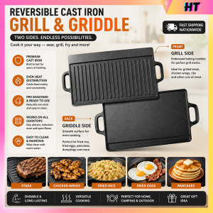 Cast Iron Double Sided Griller or Outdoor barbecue frying pan Baking Tray