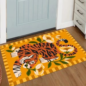 VIKAMA Vintage In Hình Hổ Thảm Chùi Chân Retro Hình Minh Họa Động Vật Dép Nỉ Mềm Mại Chống Trơn Trượt Trong Nhà Phòng Ngủ Lối Vào Phía Trước Trang Trí Thảm Polyester