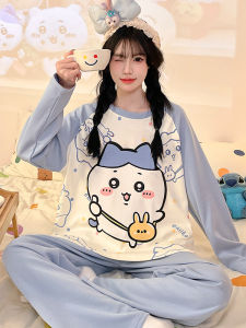 Cocomich Womens Cotton Pajamas Spring Autumn Comfortable Long Sleeve Loose Fit Pant Cartoon Print Casual Sleepwear Outerwear
