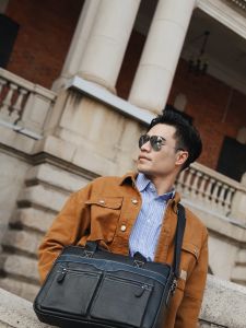 BULLCAPTAIN หนังที่มีคุณภาพสูงกระเป๋าเอกสารผู้ชายธุรกิจสบายๆออแกไนเซอร์14.7 ถุงแล็ปท็อปมัลติฟังก์ชั่หนึ่งไหล่ของ Messenger สำนักงานกระเป๋า คุณภาพสูง