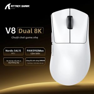ATTACK SHARK | Chuột Chơi Game Không Dây ATTACK SHARK V8 Dual 8K 42000DPI 59g Siêu Nhẹ Ba Chế Độ Kết Nối Bluetooth 2.4G Có Dây Tích Hợp Nút Điều Chỉnh DPI