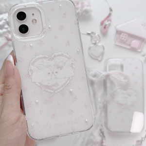 Original Design Angel Rutu Series Dreamy Double Layer Printed Pearl Phone Case Glossy Cute Girl  15 Series 15 pro Large Hole Protective Shell