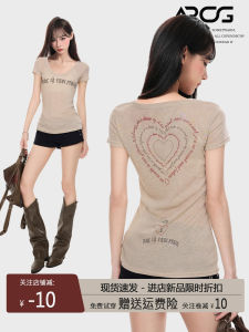 Slim Fit Short Sleeve T-Shirt Womens Summer Design U-Neck Shoulder Width Regular Arcg Commute Style Casual Fashion Top