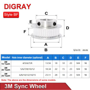DIGRAY 3M Synchronous Pulley Aluminum Alloy Synchronous Pulley Motor Pulley 16 /20/24/30/32/36/38/ 40 Teeth Slot Width 16mm
