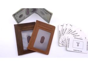 Ví Da Đựng Thẻ Nam Nữ Nhỏ Gọn Ví Mini Da Bò Sáp Cao Cấp Chống Trộm RFID Blocking an toàn