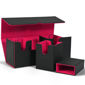 Card Deck Box with Dice Tray 4 in 1 Card Deck Case Holds 510+ Unsleeved Cards Magnetic Closure PU Leather Card