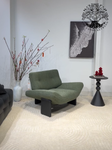 Ghế thư dãn EMMI ARMCHAIR MINOTTI nhập khẩu ghế lười đọc sách Retro sofa 3 chân gỗ lông cừu Xanh