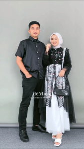 Selina Set Couple Pasangan Lebaran 2025 - Outer Brukat  Kemeja Silk Kondangan - Demore