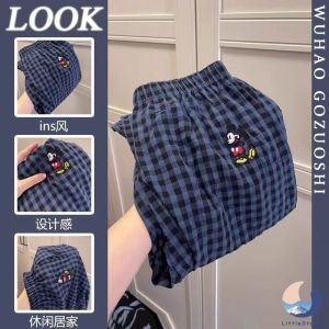 ชุดนอนกางเกงลําลอง ผ้าฝ้าย ทรงหลวม ลายสก๊อต สไตล์เกาหลี พลัสไซซ์ รองรับ Pajama pants