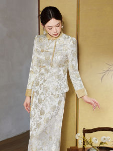 New Chinese Style Fashion Set Zen Meaning Two-Piece Autumn Winter Skirt Improved Cheongsam Stylish Tang Costume Top Coat