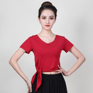 เสื้อท่อนบนเต้นแอโรบิกแนวทแยงยาวพิเศษเสื้อซ้อมเต้นโมดาล์วสำหรับผู้หญิงการเต้นรำแบบคลาสสิกการเต้นรำสมัยใหม่แขนยาวแบบใหม่