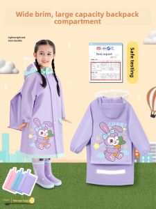 KeyRu | Child-friendly Raincoat with Book Bag Pocket and Reflective Strip for Girls