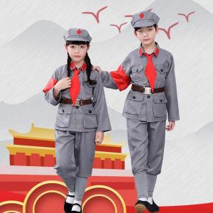 ชุดการแสดงเด็กหญิง สีแดง ชุดเต้นรำ ชุดทหารแดง ชุดรบ ชุดรักษาชาติ ชุดรักษาชาติ ชุดเด็กวัยเตาะแตะ ชุดการแสดงเด็ก