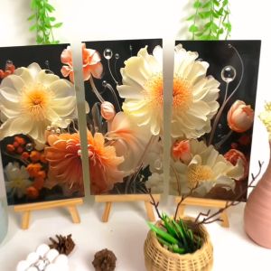 RUNABEE HIASAN DINDING DEKORATIF (15X30) WALL ART BUNGA 3D EMAS HITAM PAJANGAN KAYU DEKORASI POSTER
