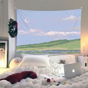 VIKAMA Núi Xanh Hồ Phong Cảnh Tranh Sơn Dầu Thảm Polyester Treo Tường Cho Phòng Ngủ Phòng Ký Túc Xá Thiên Nhiên Nghệ Thuật Trang Trí