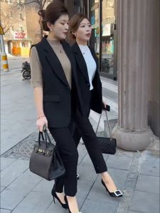 Fashionable Womens Suit Vest Mini Size Spring Autumn New Design High Fashion Western Style Jacket Outerwear Trendy Pure Color