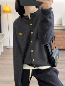 SHIPAILUO | Early Autumn Cashmere Open Cardigan Womens Outerwear Round Neck Knitted Thin Embroidered Woolen Sweater Casual Top