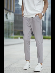 Summer Cropped Pants Cotton Casual Pants Mens Loose Fitting Straight Trousers Quick Drying 9/10 Long Pants