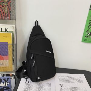 Casual Sports Mens Crossbody Bag Single Shoulder Chest Bag Nylon Fabric Zipper Closure Solid Color Leisure Square Shape Backpack