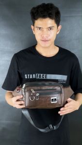 Tas Selempang Pria STAR FACE Waistbag Simple Pocket 2.0 Slingbag PU Leather Tas Pinggang
