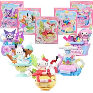 Keeppley New Sanrio Summer Party Theme Building Blocks Toys Hello Kitty My Melody Kuromi Cinnamoroll Pochacco Assembly Model Toy