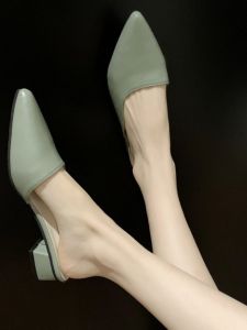 Elegant mid Heel Open Toe Slippers for Women Outdoor Wear Spring Summer New Style Half Slippers Comfortable Flat Heel Slippers