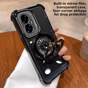 Honor 300 pro Protective Case with Four Corner Airbags Anti-Fall Soft Shell with Lens Film Full Cover Honor 300 Gryo Stand Case